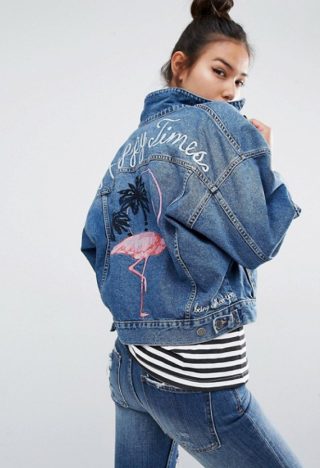 Veste Jean FLAMANTS roses Pull and bear