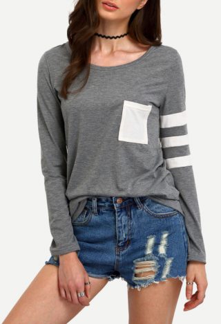 T-Shirt gris STRIPED
